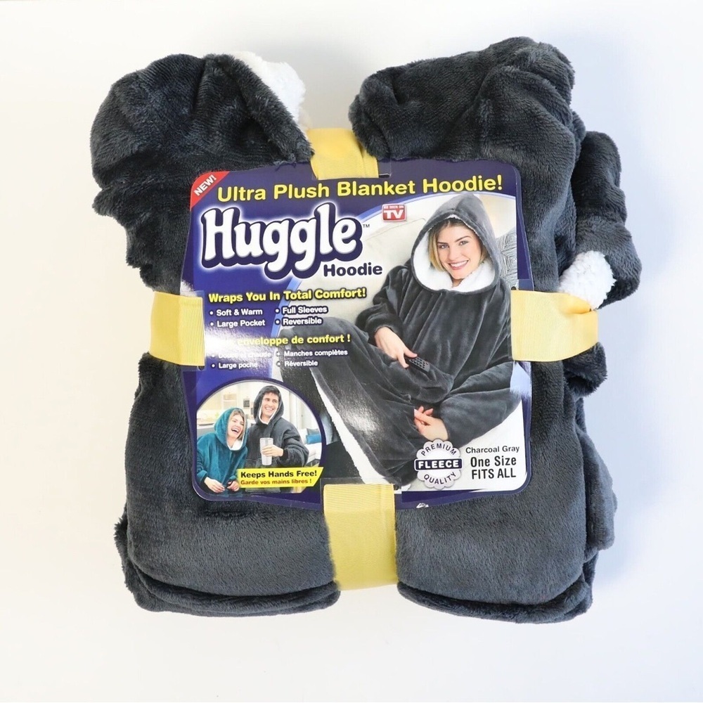 New Huggle Hoodie Ultra Plush Blanket Charcoal Grey One Size Blanket Christmas